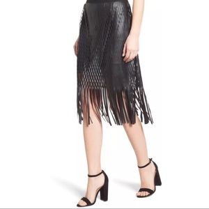 Trouvé Faux Leather Mesh Skirt Fringed Black NWT
